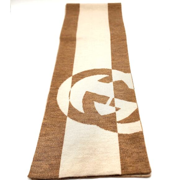 GUCCI Cashmere and Wool Scarf with Interlocking GG logo 84" - Picture 8 of 14